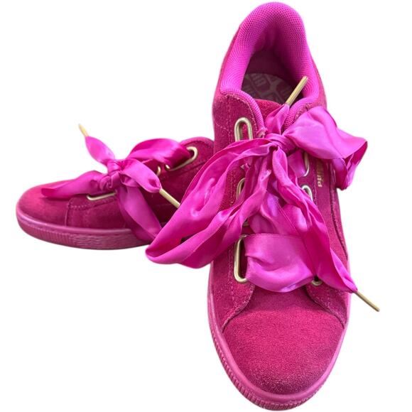 Limited Edition Puma Suede Satin Lace Sneakers Hot Pink Size 7.5 - Picture 1 of 8